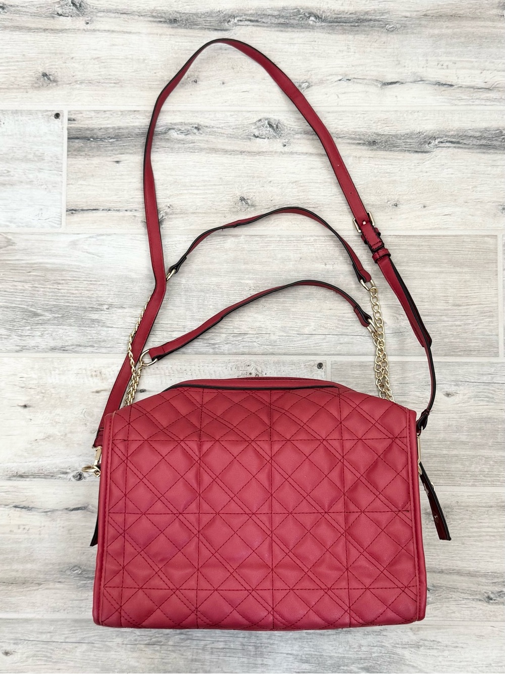 Red Quilted Satchel Crossbody Shoulder Bag
